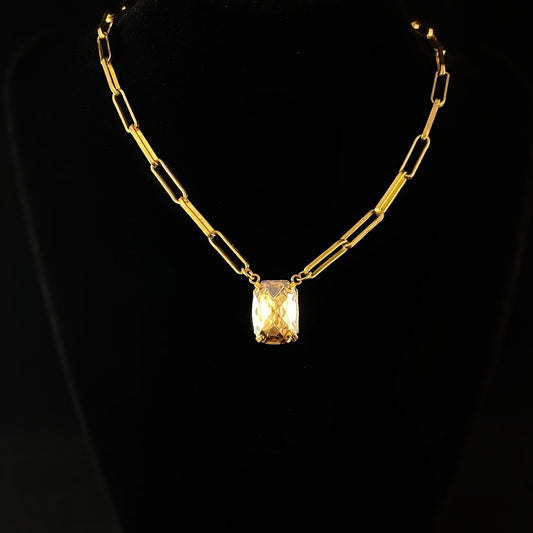 Champagne Rectangle Cut Swarovski Crystal Pendant Necklace - La Vie Parisienne by Catherine Popesco