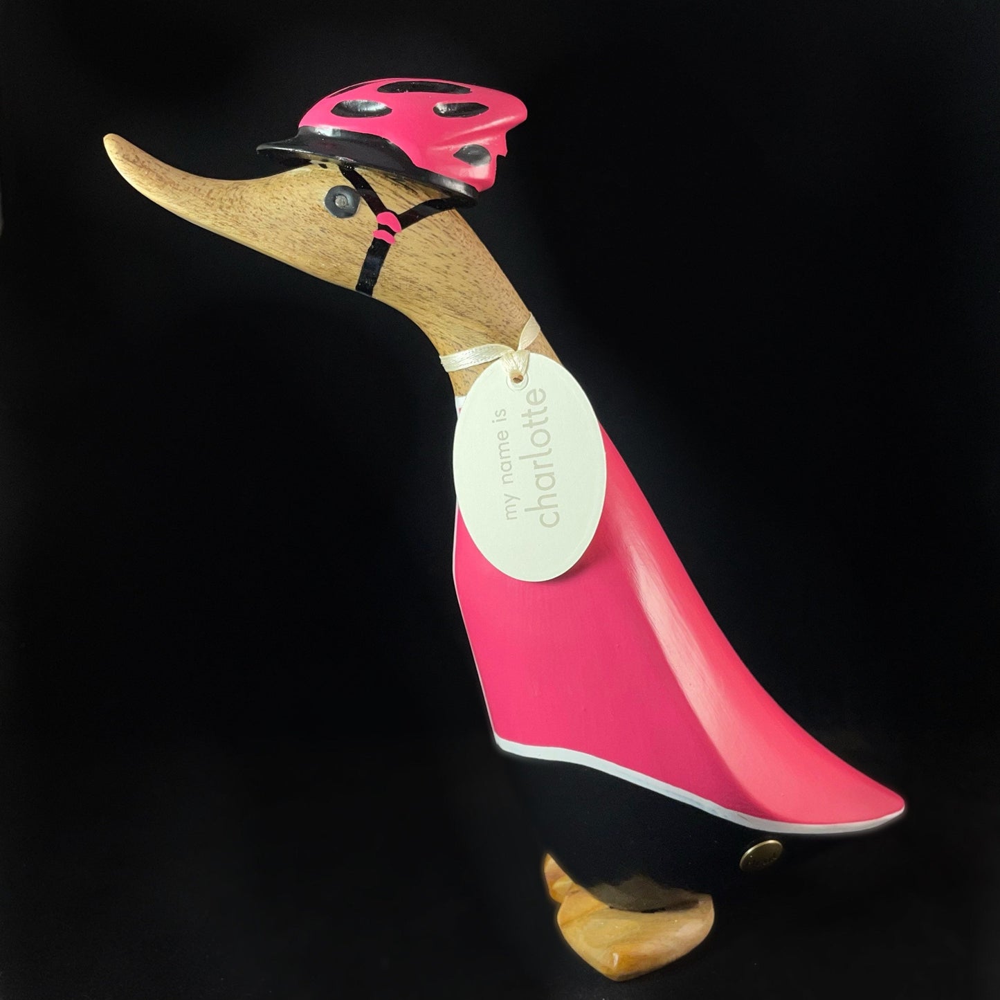 Charlotte - Bicycle/Biker Hand-carved and Hand-painted Bamboo Duck