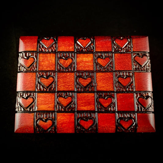 Checkerboard Hearts Jewelry Box, Handmade Hinged Wooden Treasure Box
