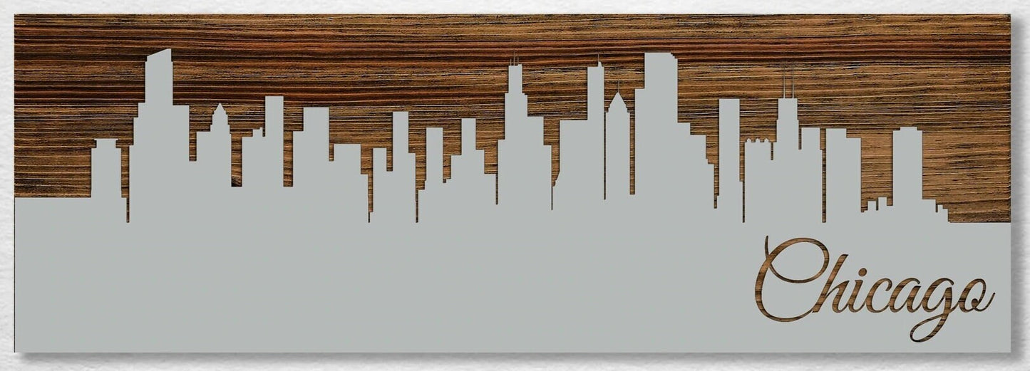 Chicago, Illinois Skyline Wall Art - Handmade in USA, Wood Maps