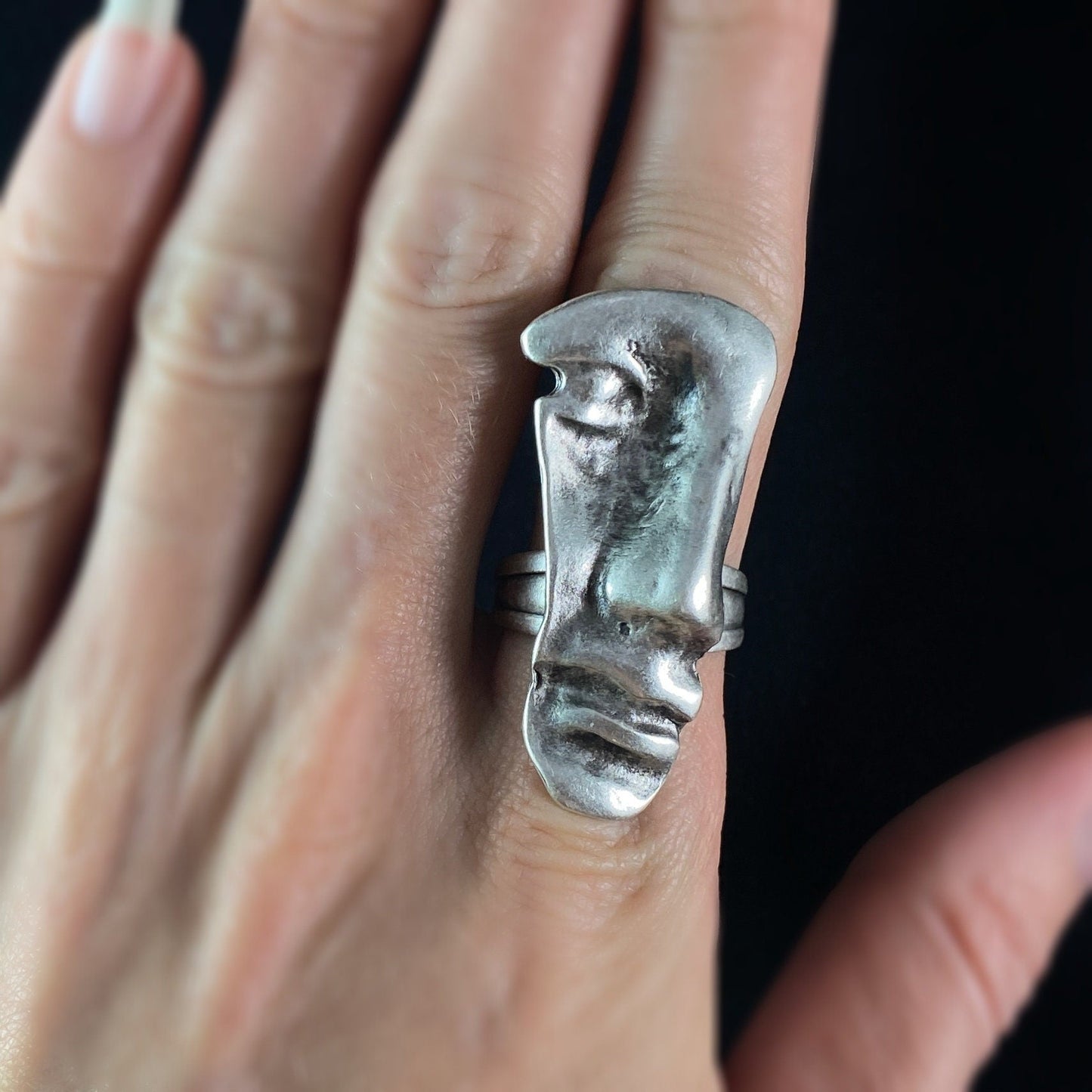 Chunky Abstract Face Ring, Handmade, Nickel Free