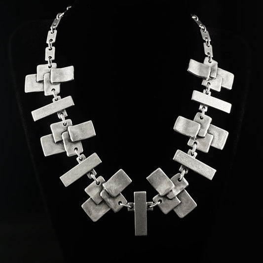 Chunky Abstract Link Silver Necklace, Handmade, Nickel Free - Noir