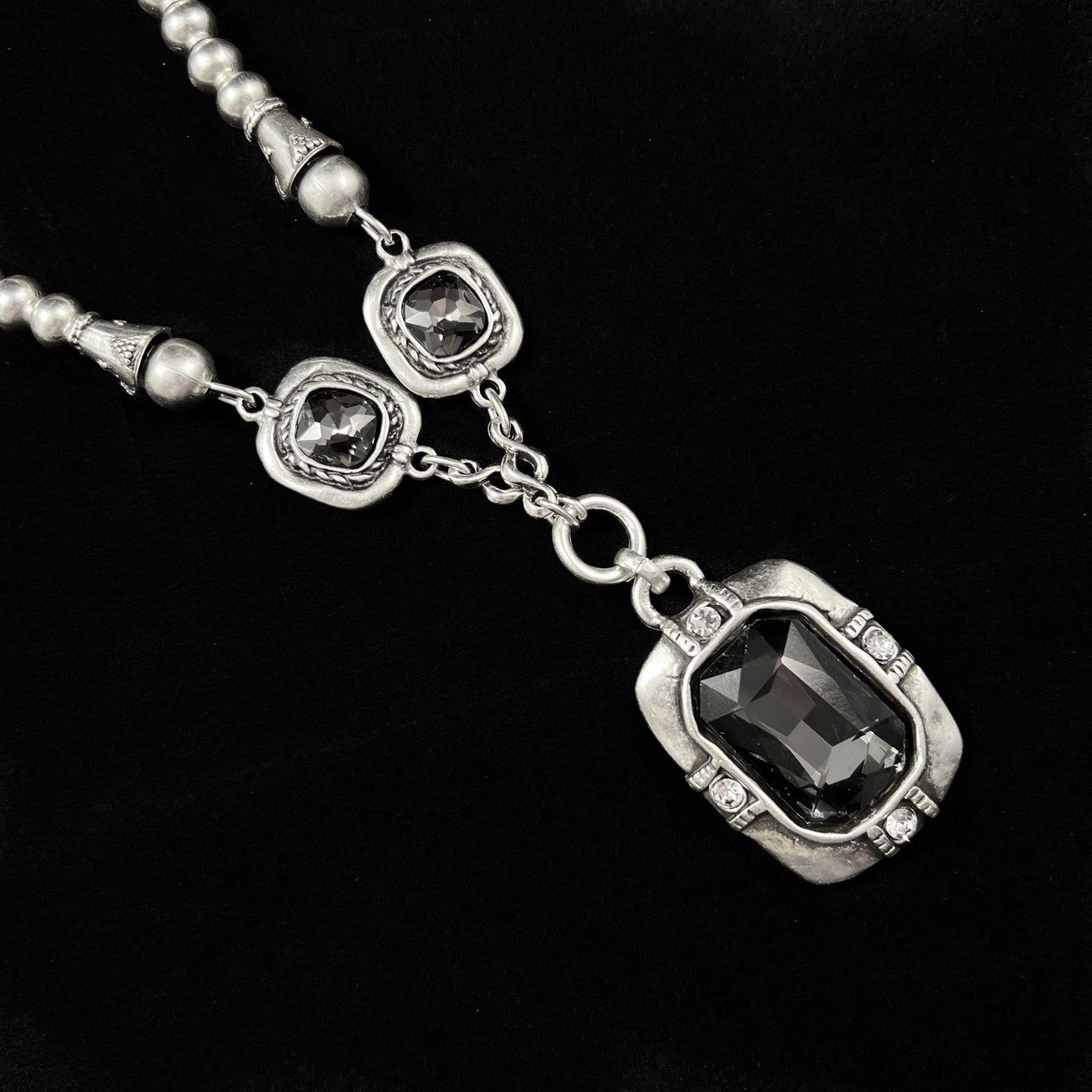 Chunky Abstract Silver Necklace with Gray Celtic Crystal, Handmade, Nickel Free