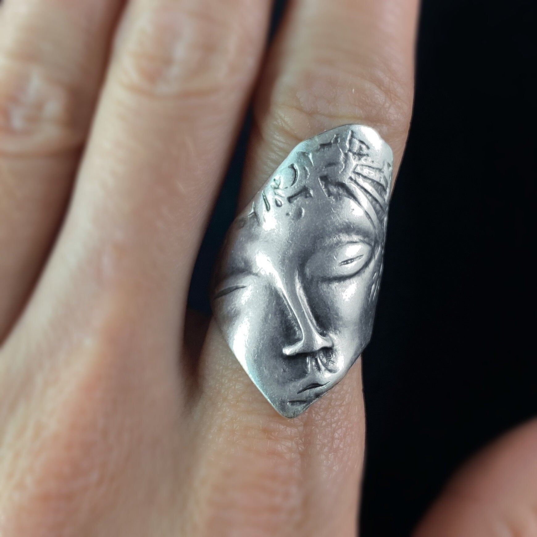 Chunky Abstract Face Ring, Handmade, Nickel Free