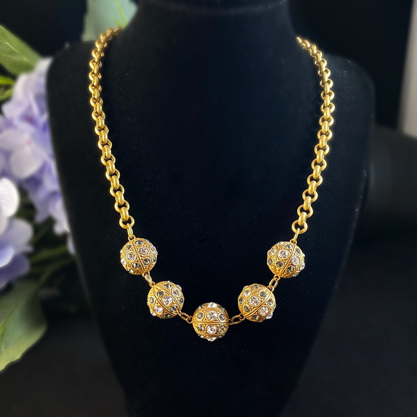 Chunky Gold Bauble Statement Necklace with Swarovski Crystals - La Vie Parisienne by Catherine Popesco