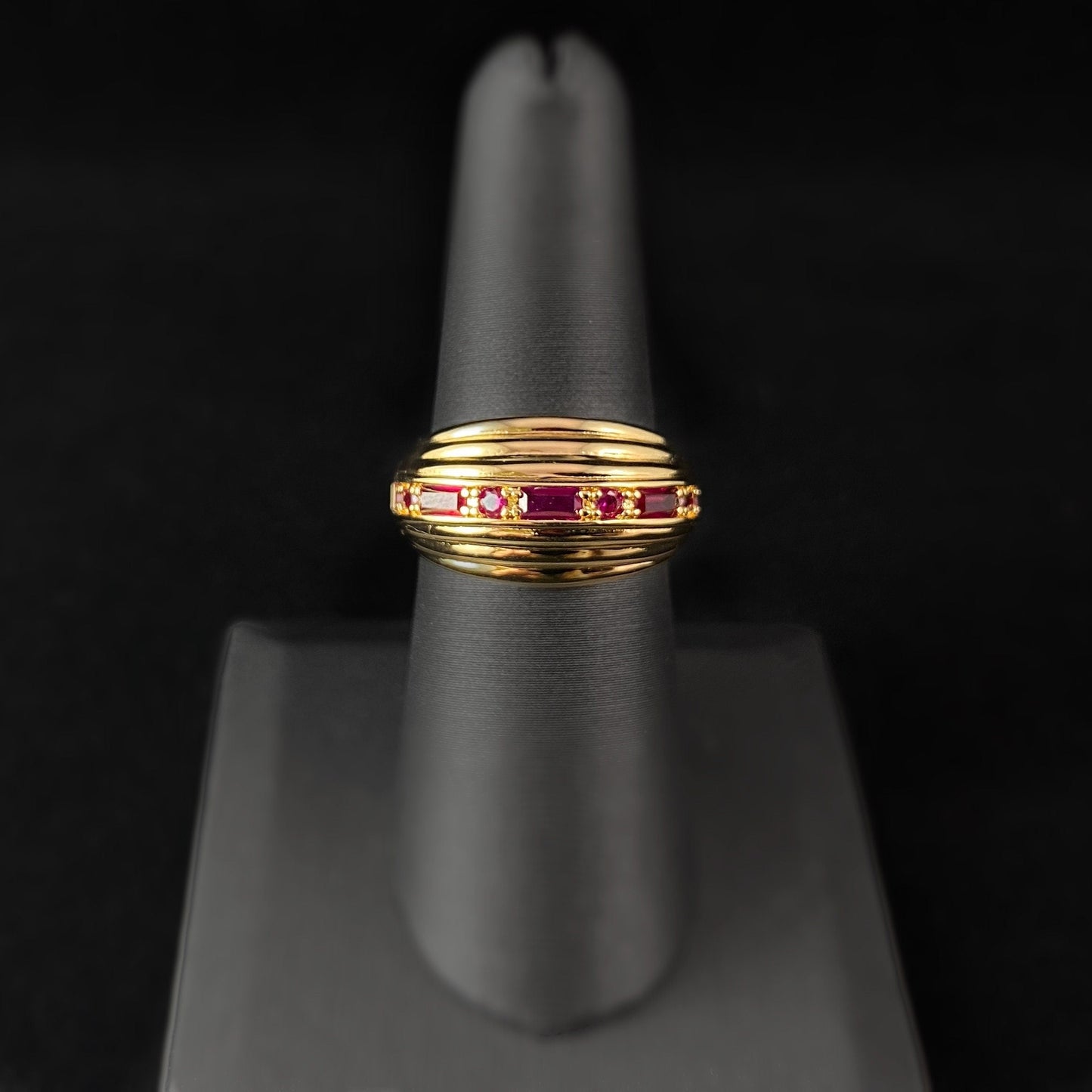 Chunky Gold Dome Ring with Ruby Red Stones - Inner Light, Size 7