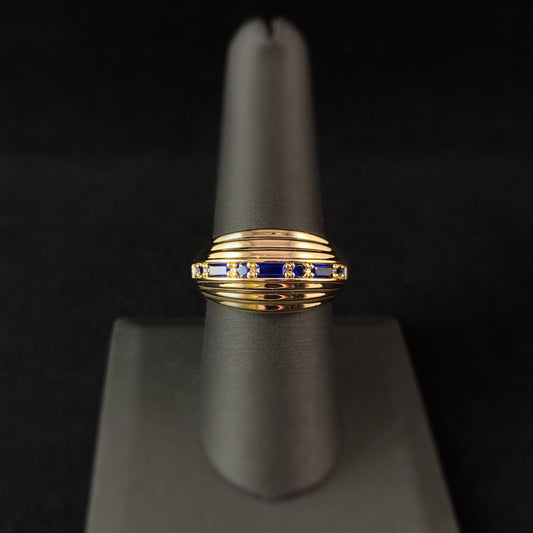 Chunky Gold Dome Ring with Sapphire Blue Stones - Inner Light, Size 7