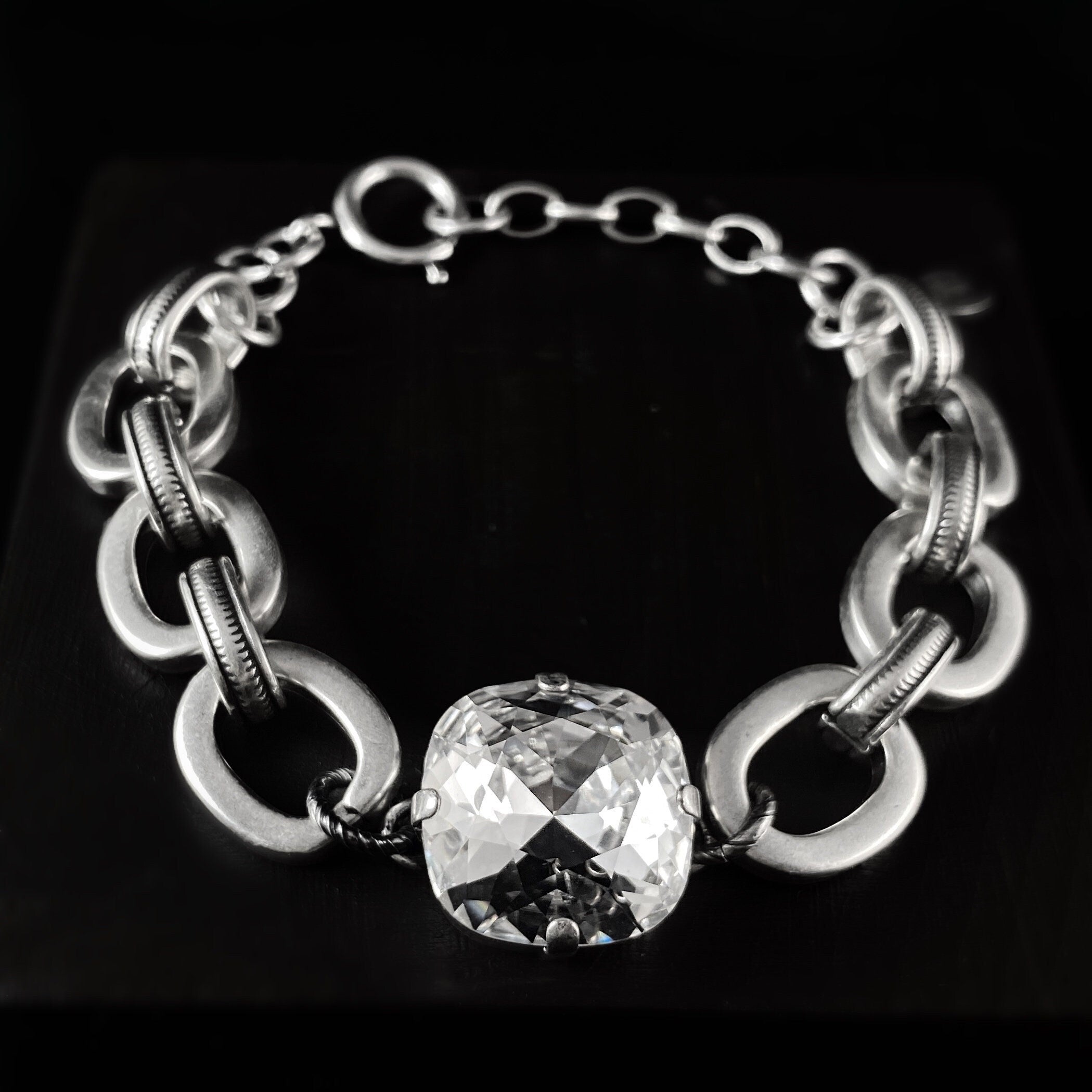 Swarovski Aurora Borealis Crystals On Silver Narrow Oval Shaped Chain  Bracelet | Chain bracelet, Swarovski, Aurora borealis crystal