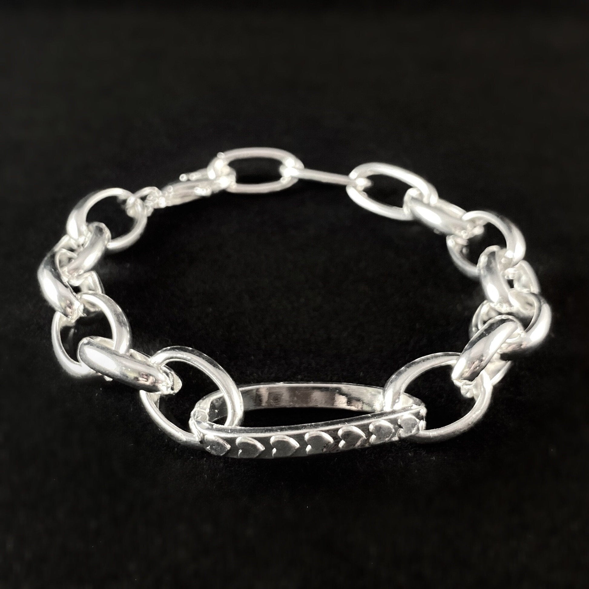 Chunky Silver Chain Bracelet with Tiny Heart Detailing - Handmade Nickel Free Ulla Jewelry