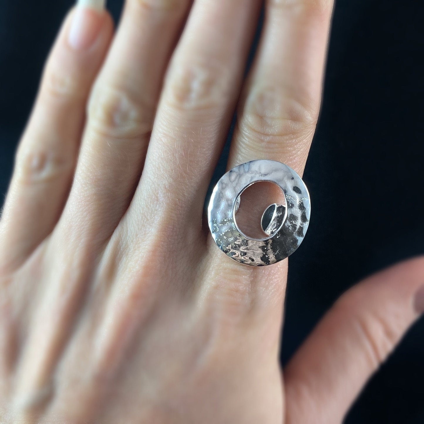 Chunky Silver Circle Statement Ring - Handmade Nickel Free Ulla Jewelry