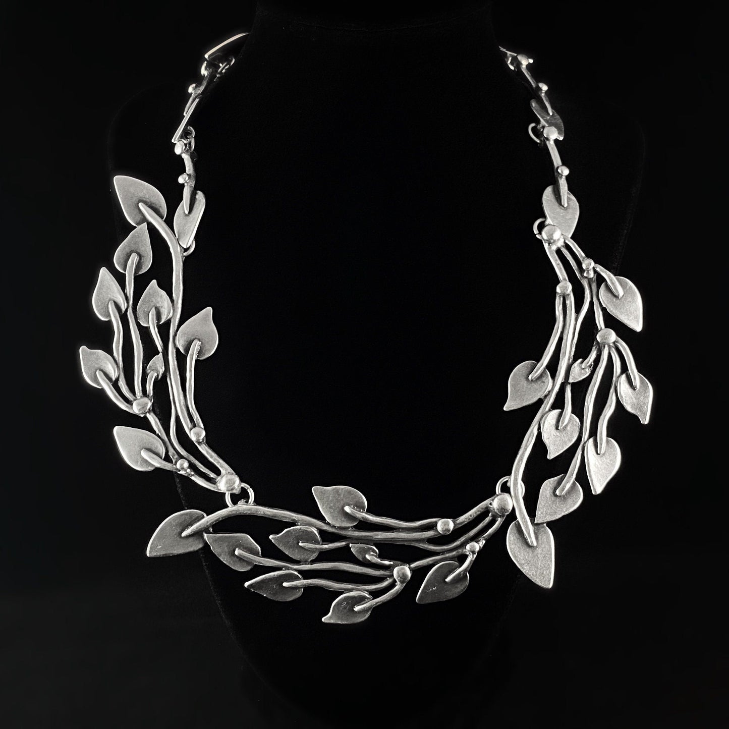 Chunky Silver Leaf Motif Statement Necklace - Handmade, Nickel Free