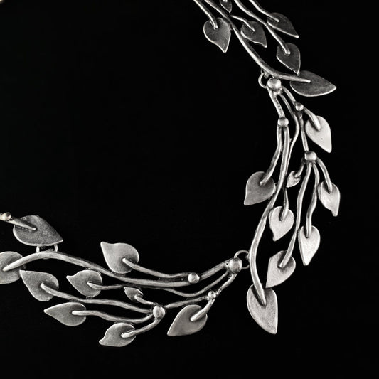 Chunky Silver Leaf Motif Statement Necklace - Handmade, Nickel Free