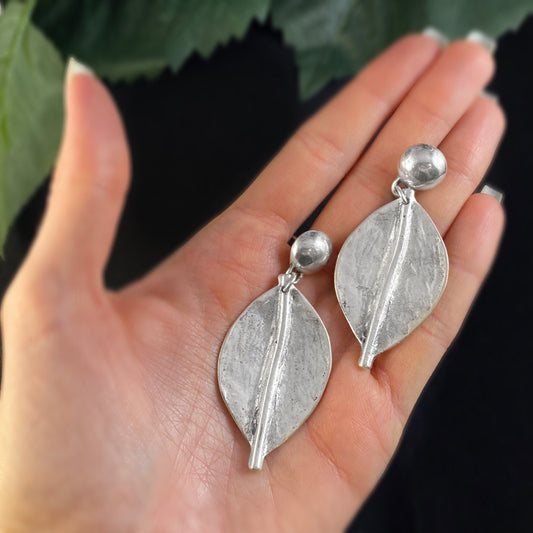 Chunky Silver Leaf Post Earrings - Handmade Nickel Free Ulla Jewelry