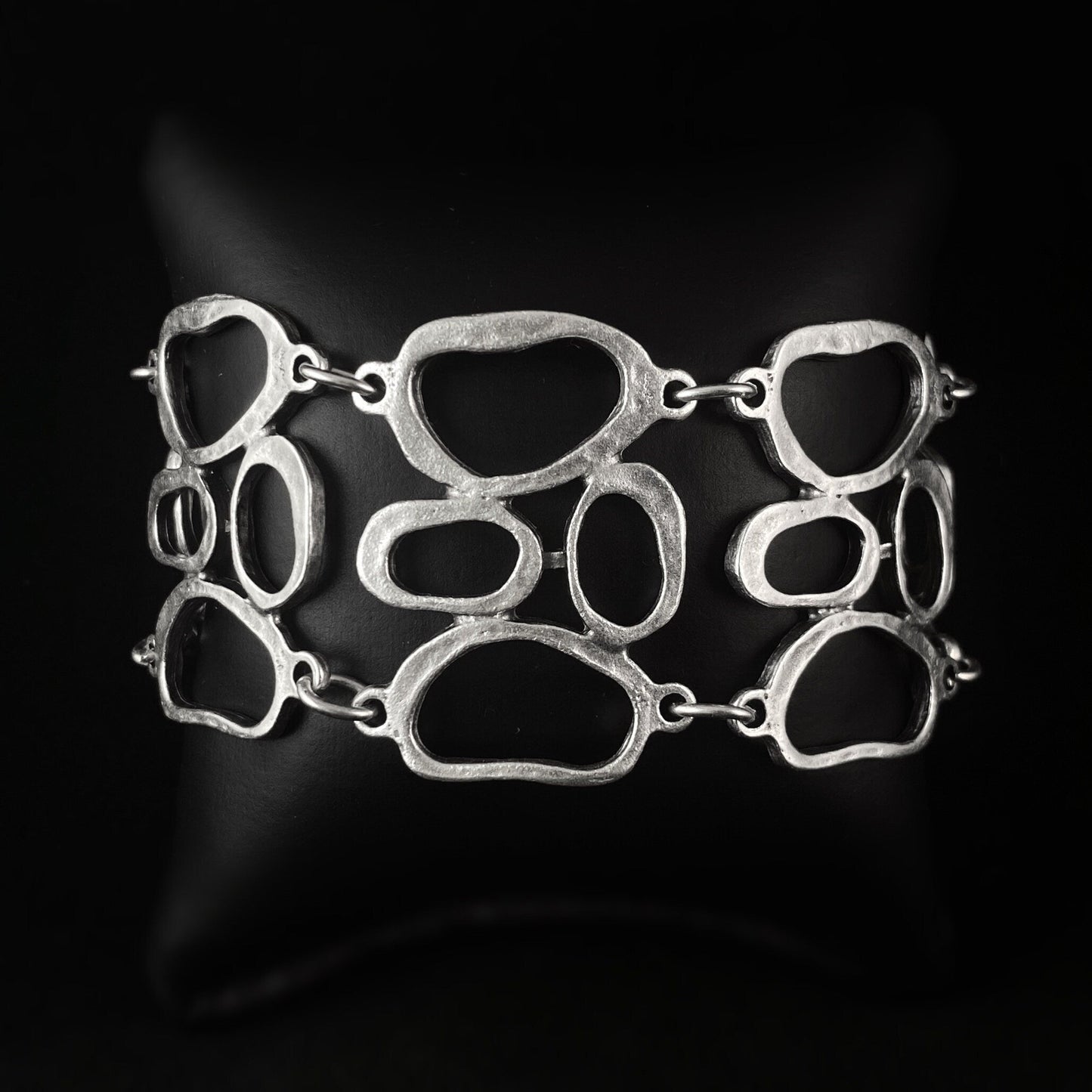 Chunky Silver Organic Oval Link Statement Bracelet, Handmade, Nickel Free-Noir