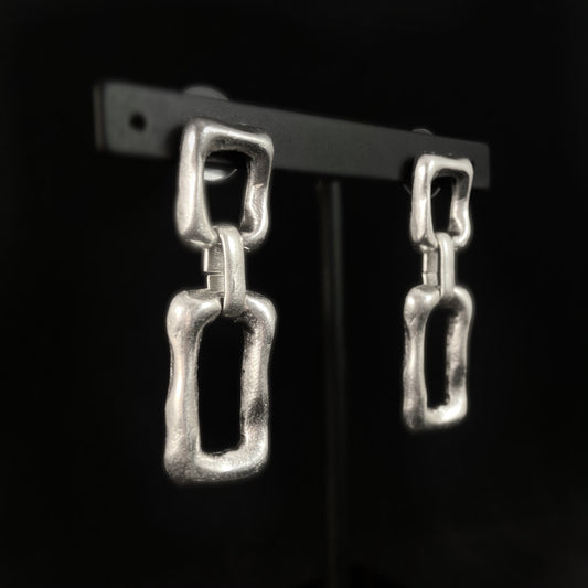 Chunky Silver Rectangle Chain Link Earrings - Handmade, Nickel Free