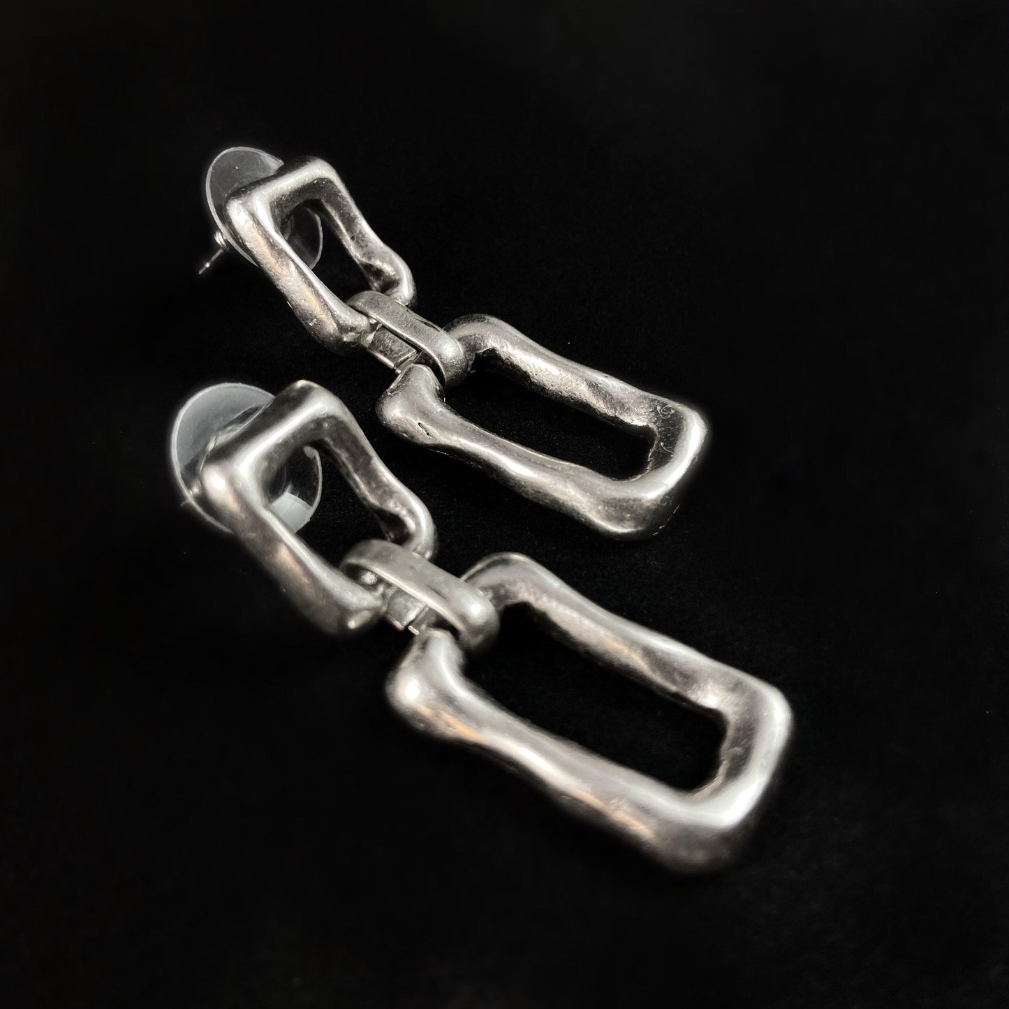 Chunky Silver Rectangle Chain Link Earrings - Handmade, Nickel Free