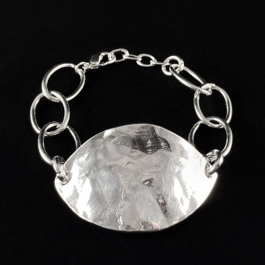 Chunky Silver Statement Bracelet with Large Leaf Charm - Handmade Nickel Free Ulla Jewelry