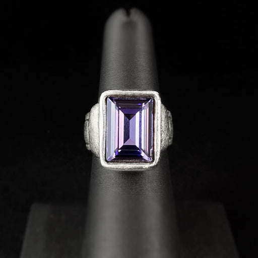Chunky Silver Statement Ring with Purple Crystal, Handmade, Nickel Free - Noir