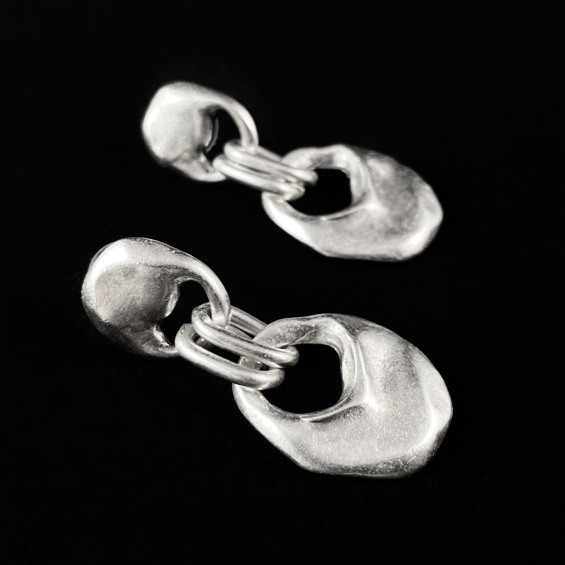 Chunky Silver Textured Circle Drop Earrings, Handmade, Nickel Free - Noir