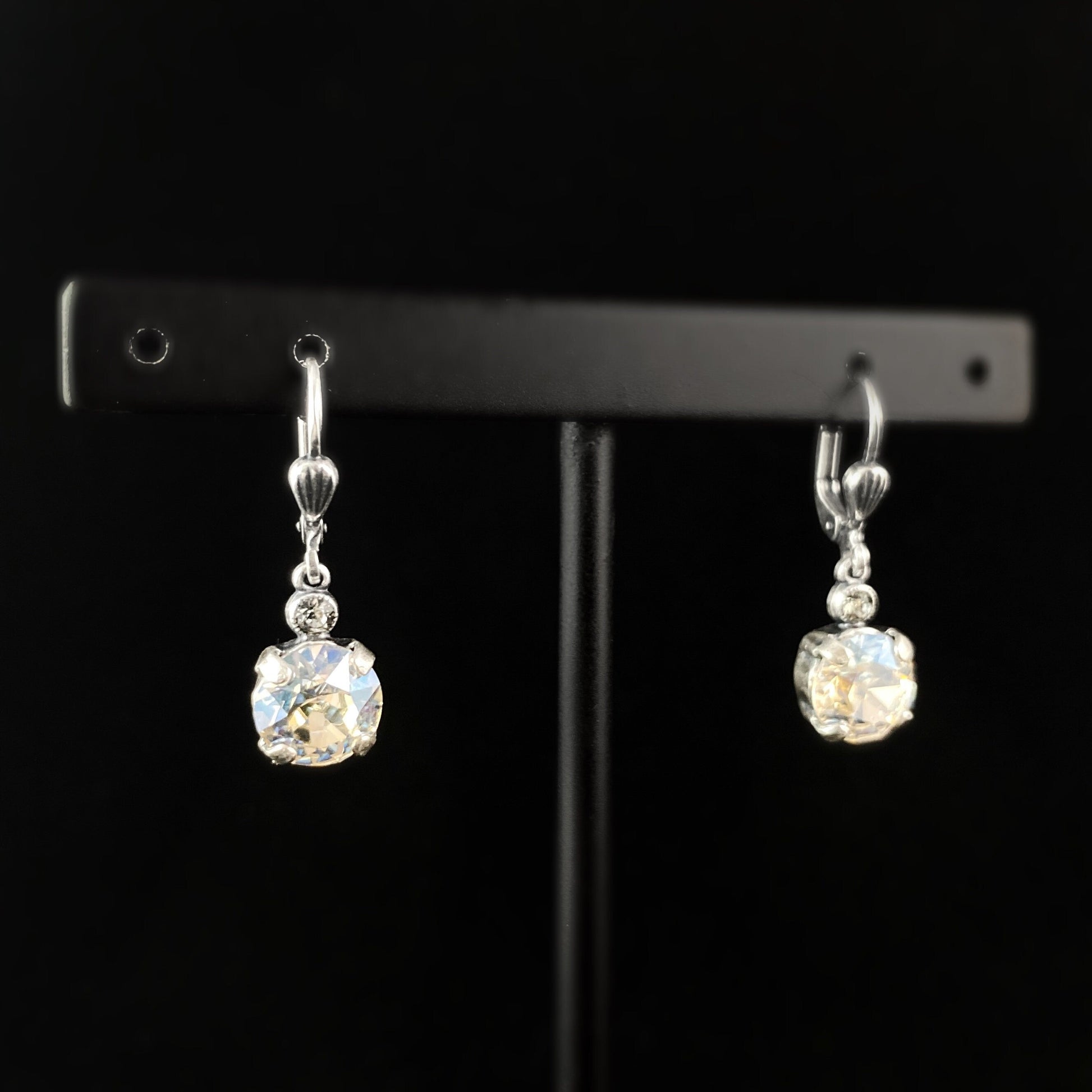 Clear Circle Swarovski Crystal Drop Earrings with Tiny Crystal Detailing- La Vie Parisienne by Catherine Popesco