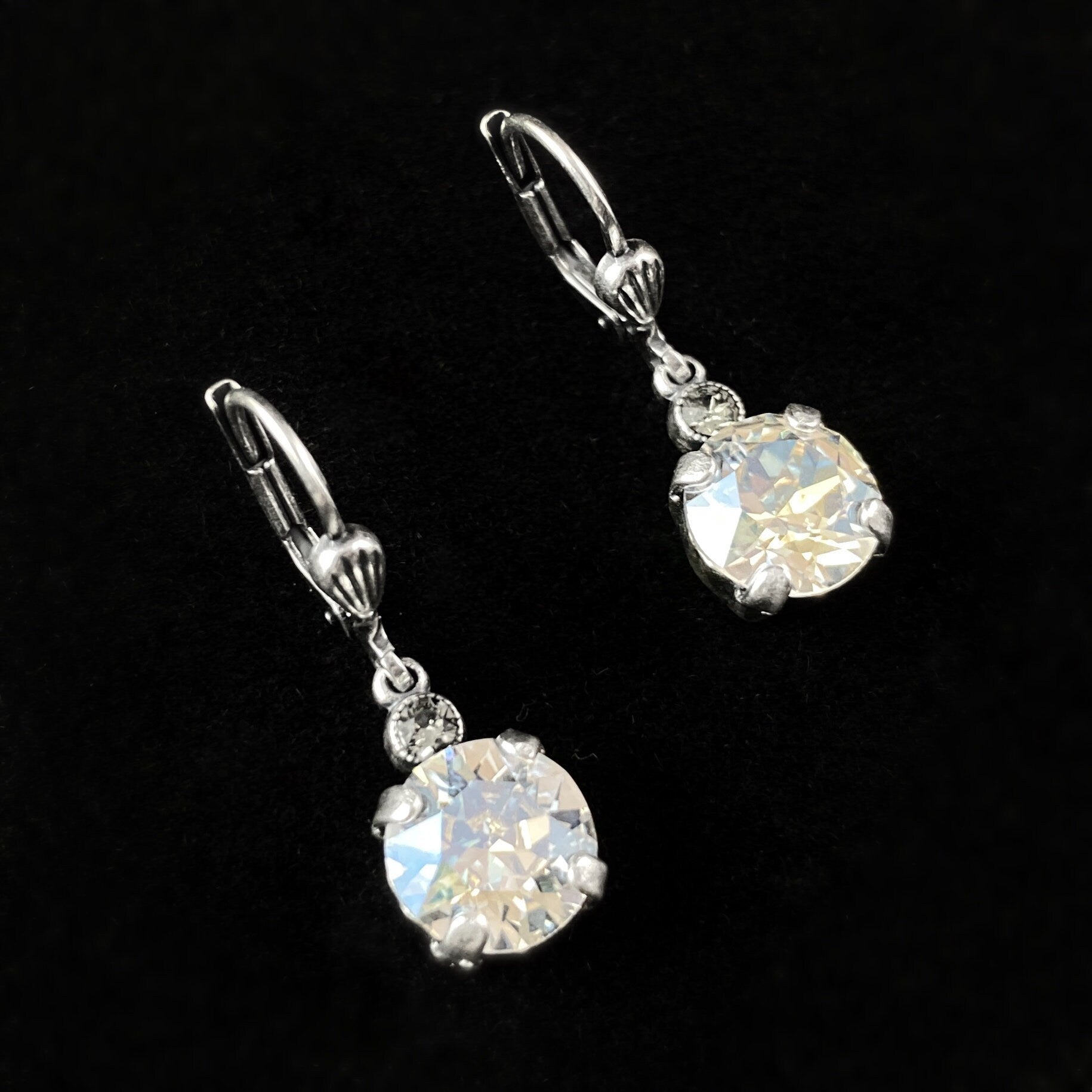 Clear Circle Swarovski Crystal Drop Earrings with Tiny Crystal Detailing- La Vie Parisienne by Catherine Popesco