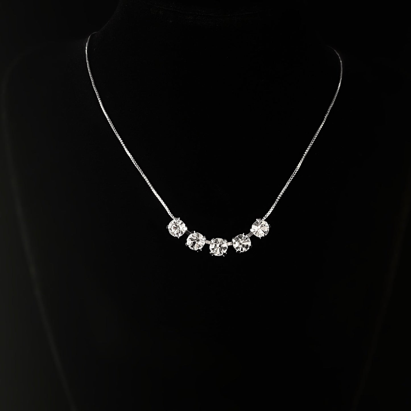 Clear Crystal Adjustable Silver Tennis Necklace Shaughna -