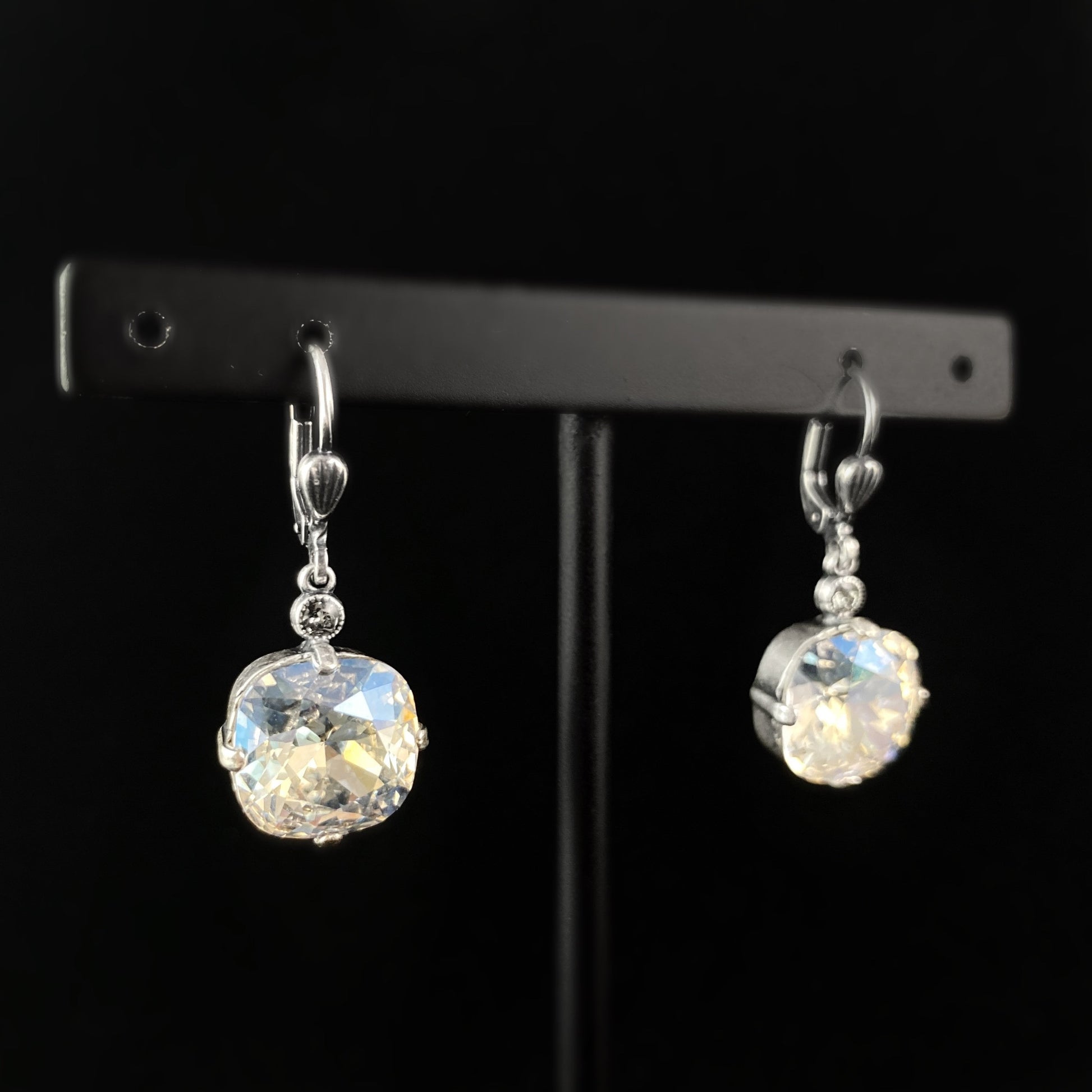 Clear Cushion Cut Swarovski Crystal Drop Earrings - La Vie Parisienne by Catherine Popesco