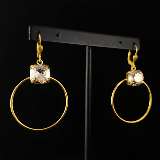 Clear Cushion Cut Swarovski Crystal Hoop Earrings - La Vie Parisienne by Catherine Popesco