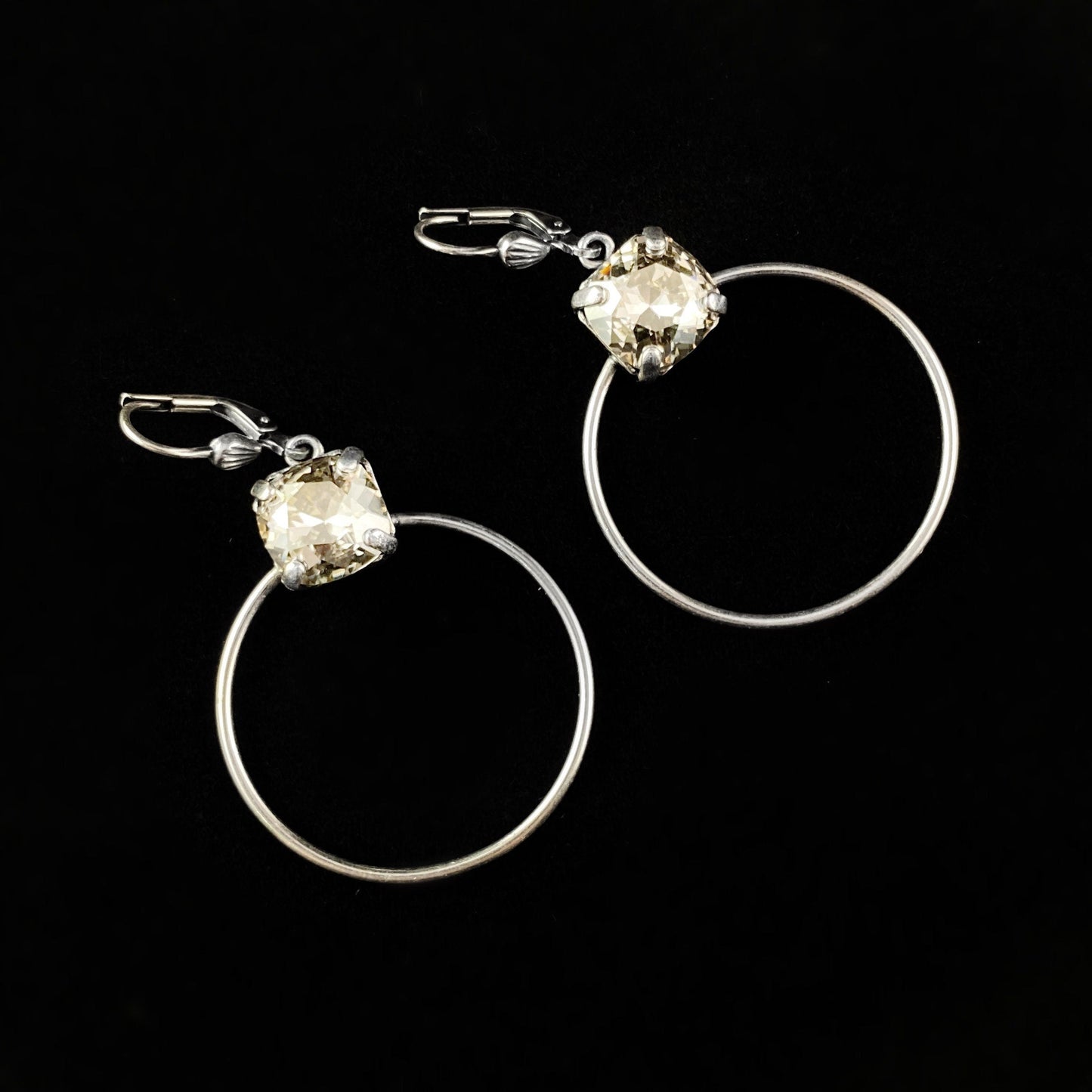 Clear Cushion Cut Swarovski Crystal Hoop Earrings - La Vie Parisienne by Catherine Popesco