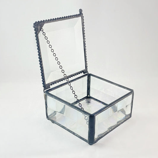 Clear Glass Decorative Keepsake Jewelry Box - Square