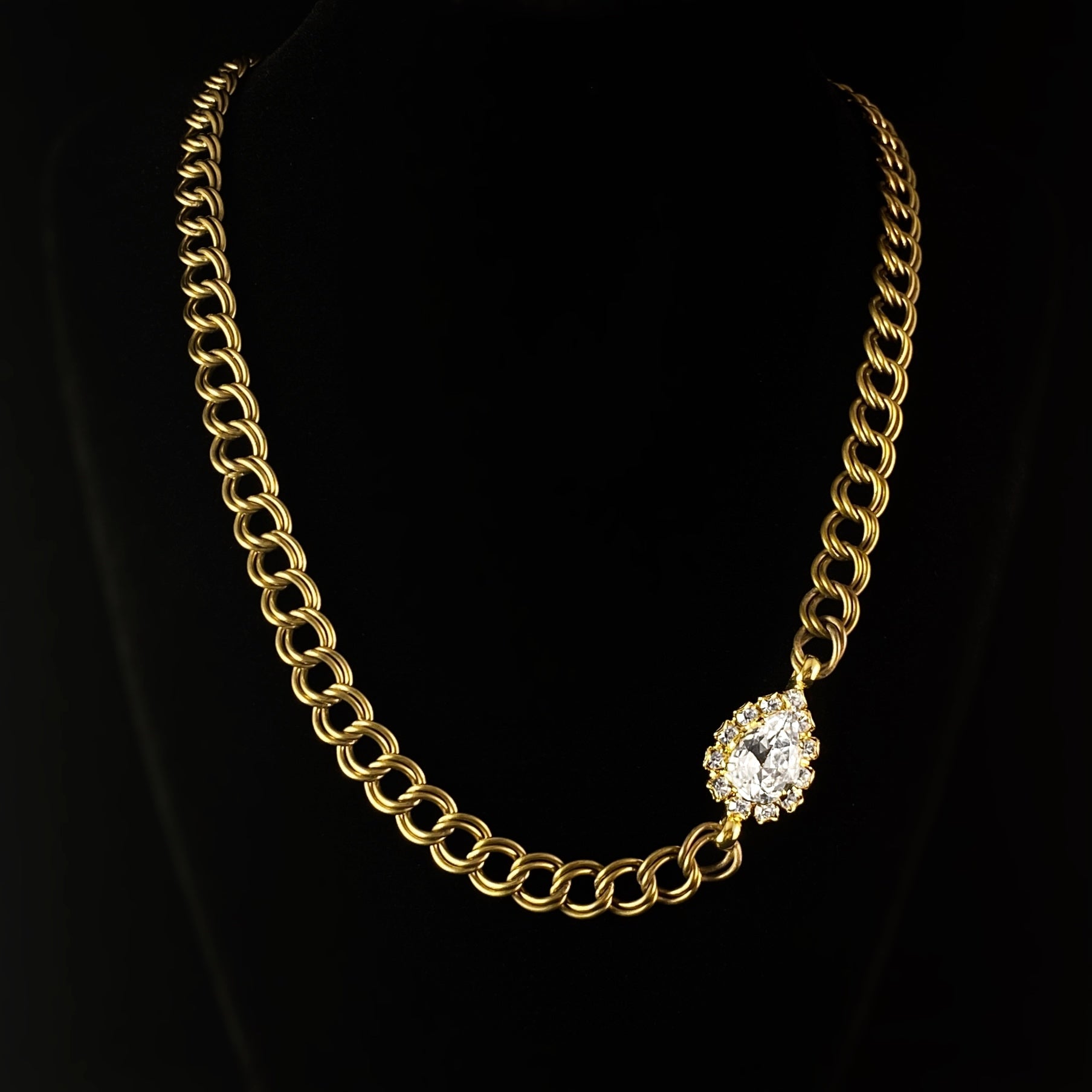 Clear Pear Cut Crystal Asymmetrical Pendant Tennis Necklace