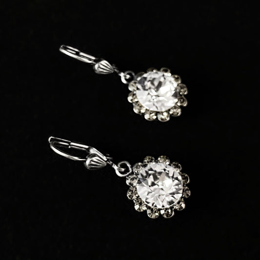 Clear Round Cut Swarovski Crystal Drop Earrings with Tiny Round Crystal Detail - La Vie Parisienne by Catherine Popesco