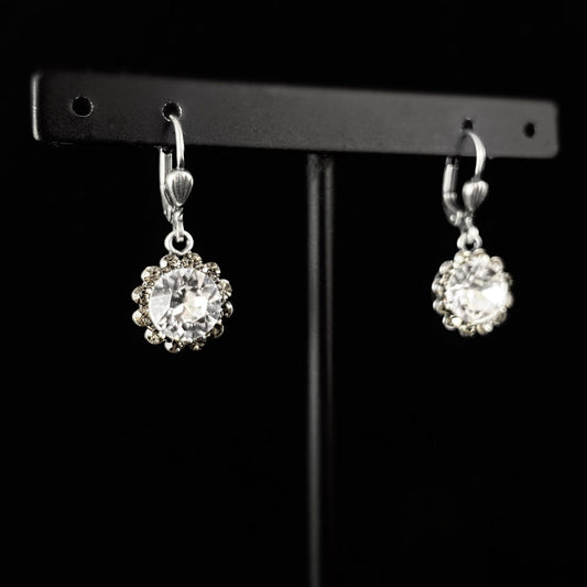 Clear Round Cut Swarovski Crystal Drop Earrings with Tiny Round Crystal Detail - La Vie Parisienne by Catherine Popesco