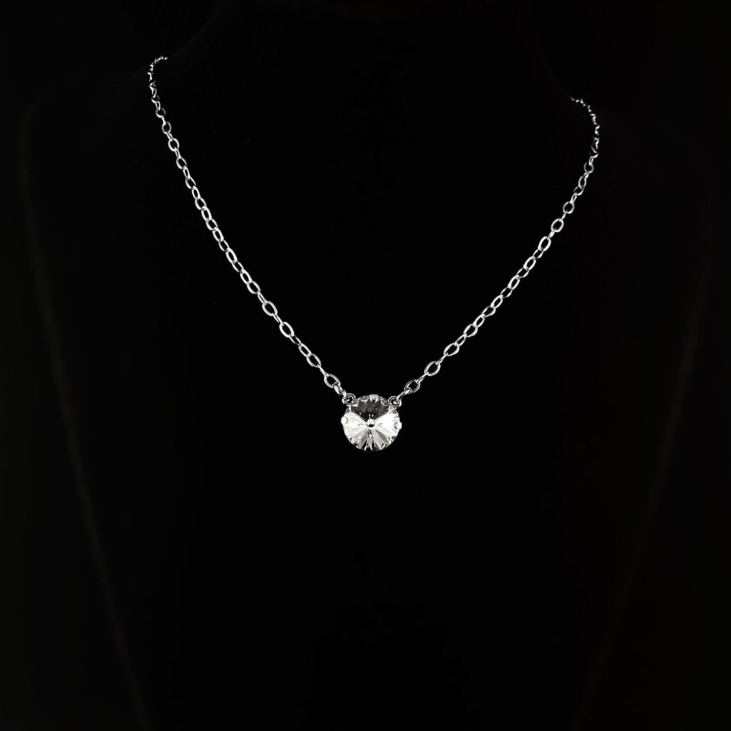 Clear Sparkle Swarovski Crystal Silver Chain Necklace - VBC