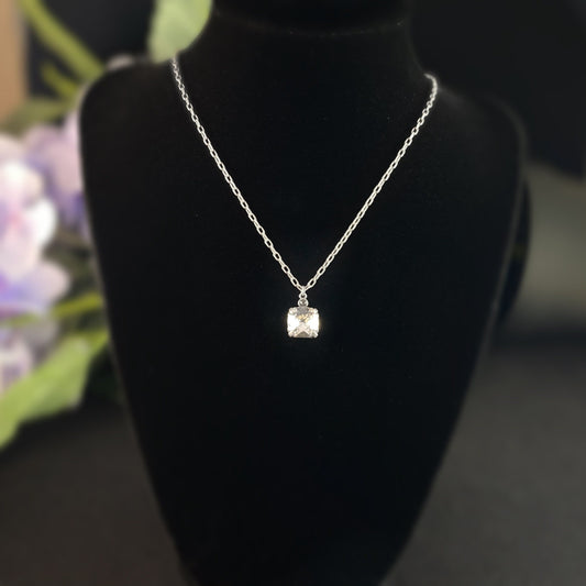 Clear Square Cut Swarovski Crystal Pendant Necklace - La Vie Parisienne by Catherine Popesco