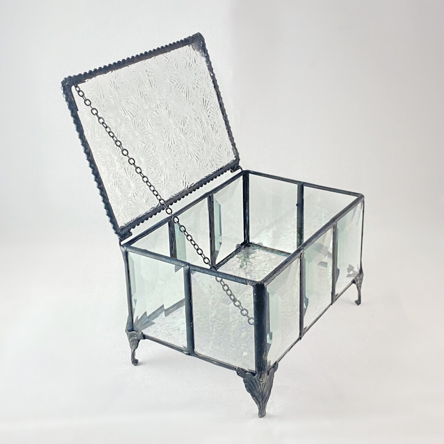 Clear Textured Glass Decorative Keepsake Jewelry Box