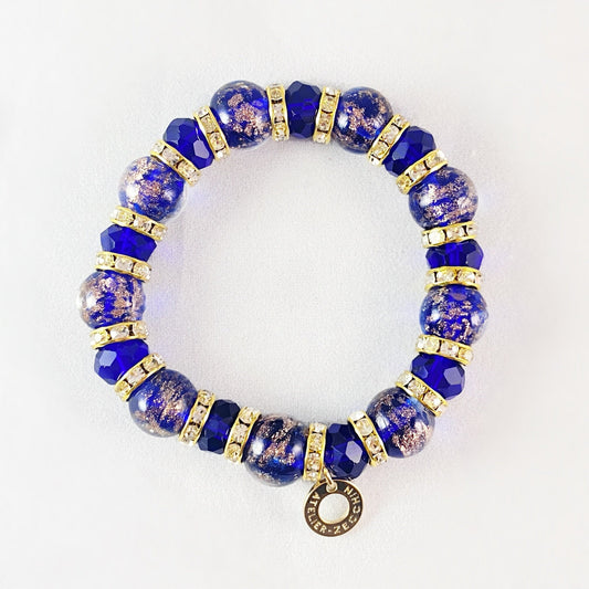 Cobalt Blue Beaded Venetian Glass Bracelet - Handmade in Italy, Colorful Murano Glass