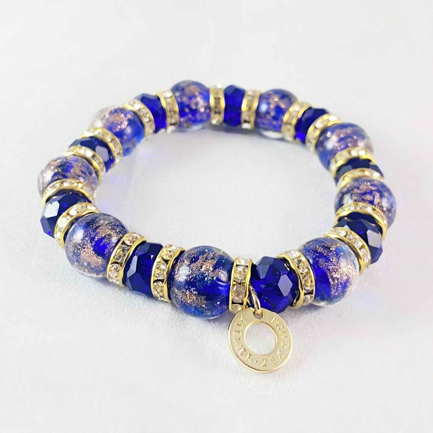 Cobalt Blue Beaded Venetian Glass Bracelet - Handmade in Italy, Colorful Murano Glass