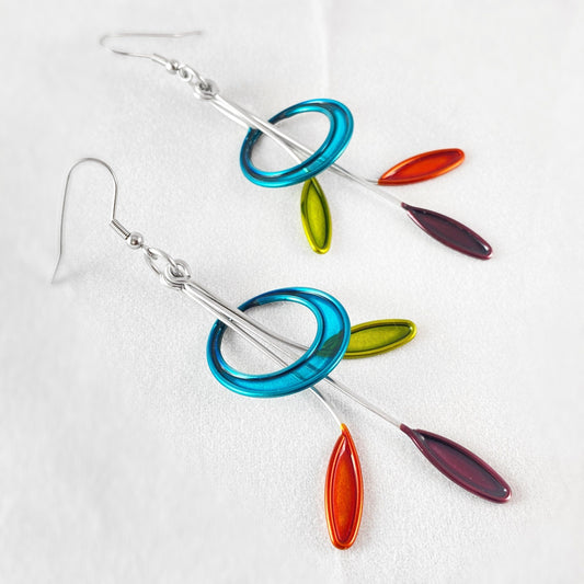 Colorful Resin Dipped Kinetic Earrings, Handmade in USA