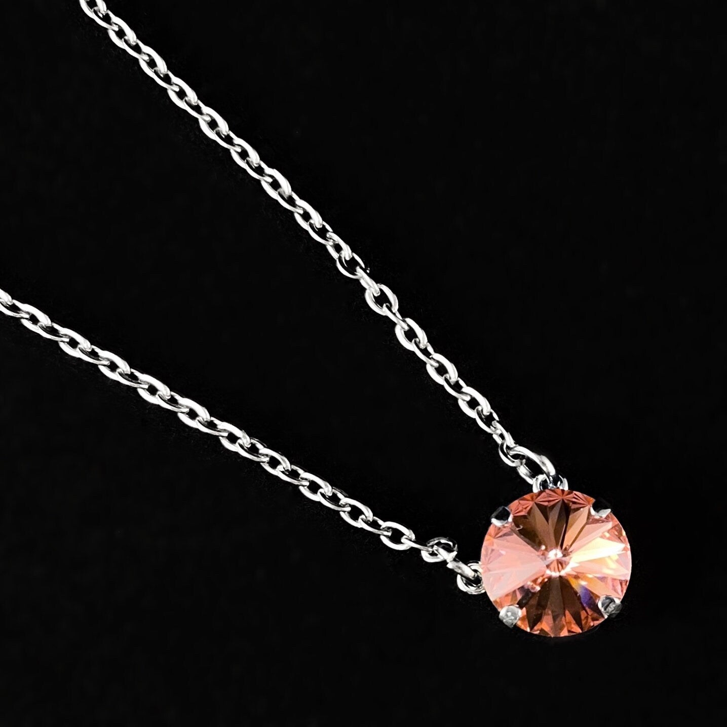 Coral Pink Swarovski Crystal Silver Chain Necklace - VBC