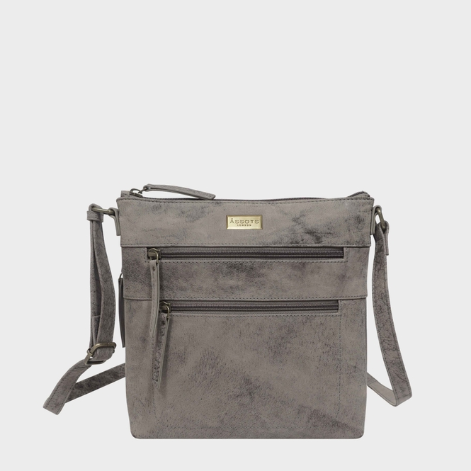 Cori Distressed Gray Real Leather Crossbody Bag