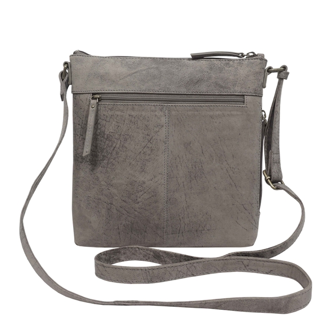 Cori Distressed Gray Real Leather Crossbody Bag