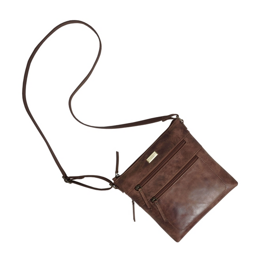 Cori Distressed Tan Real Leather Crossbody Bag