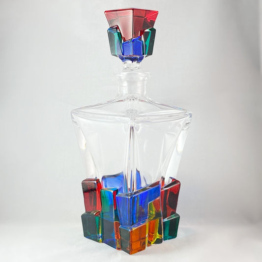 Crack Whiskey Decanter, Venetian Glass Whiskey Decanter - Handmade in Italy, Colorful Murano Glass