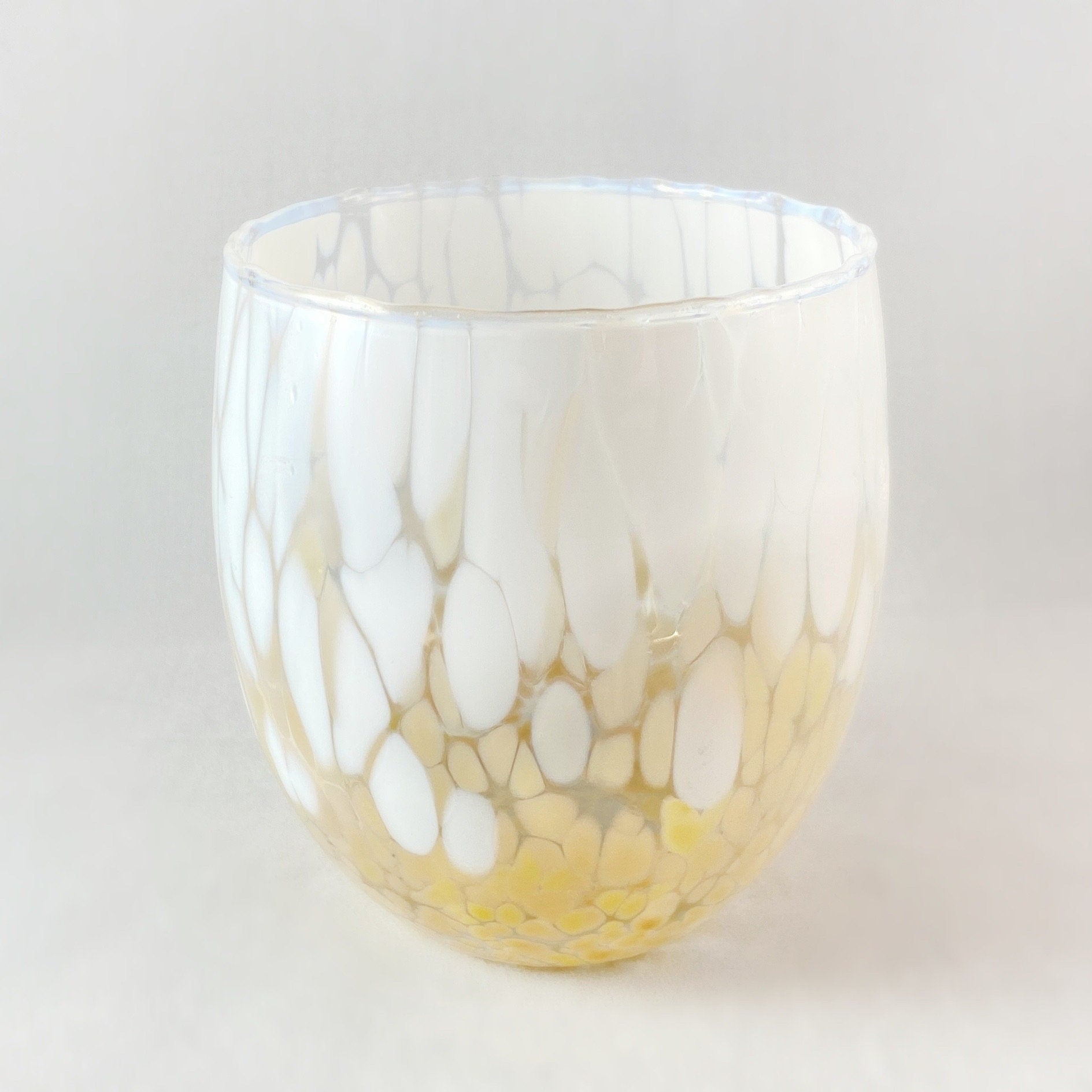 Cream Bi-Color Stemless Venetian Wine Glass - Handmade in Italy, Colorful Murano Glass