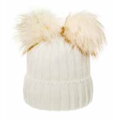 Creme Winter Beanie With Two Pompoms - Made From Italian