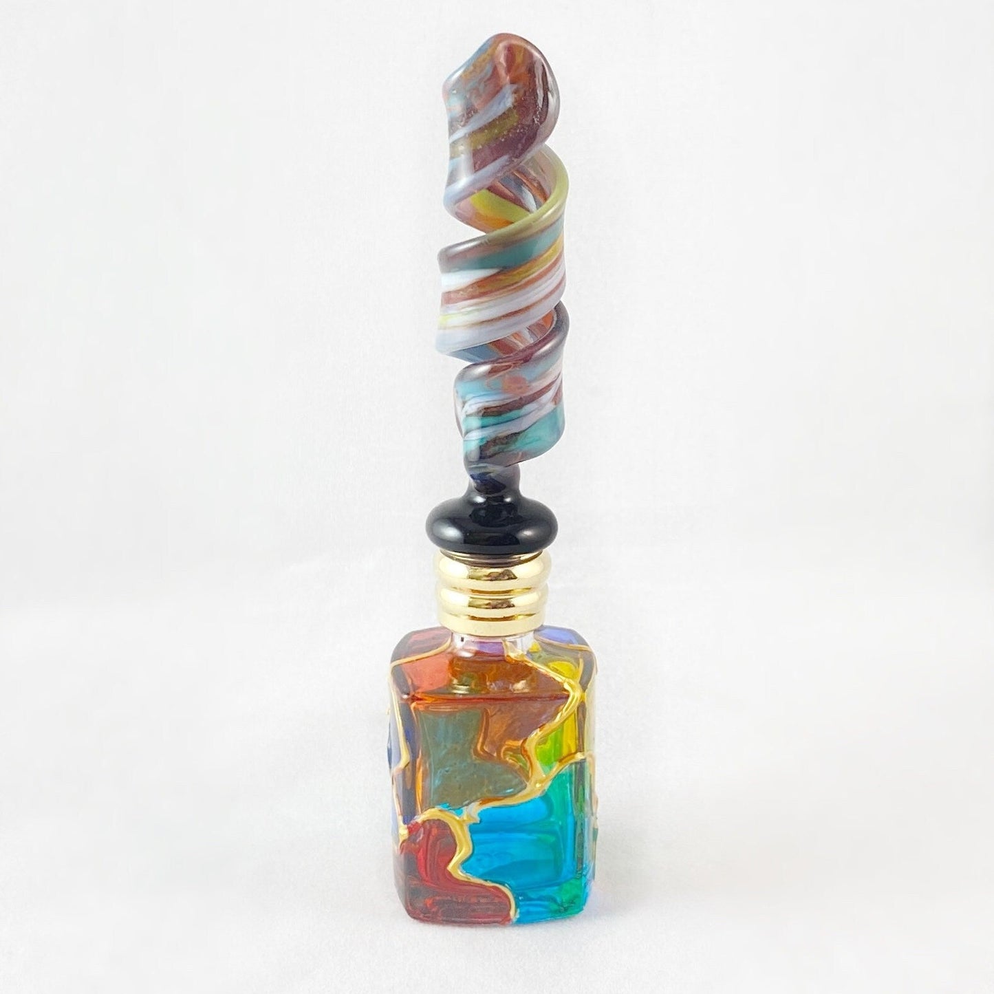 Curly Top Venetian Glass Perfume Bottle - Handmade in Italy, Colorful Murano Glass