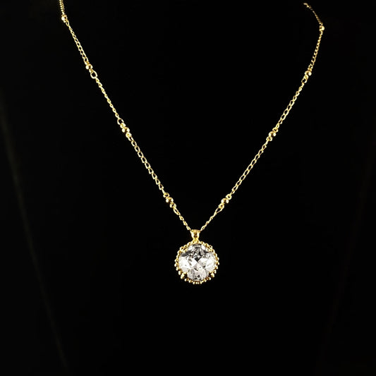 Cushion Cut Clear Crystal Pendant Necklace with Decorative