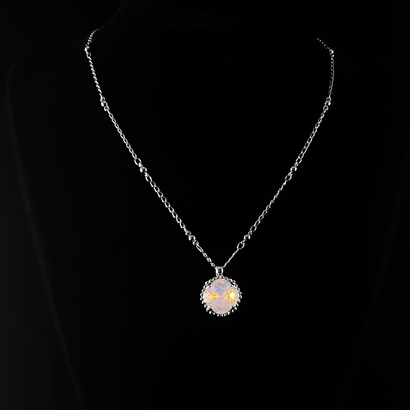Cushion Cut Crystal Pendant Necklace with Decorative Border