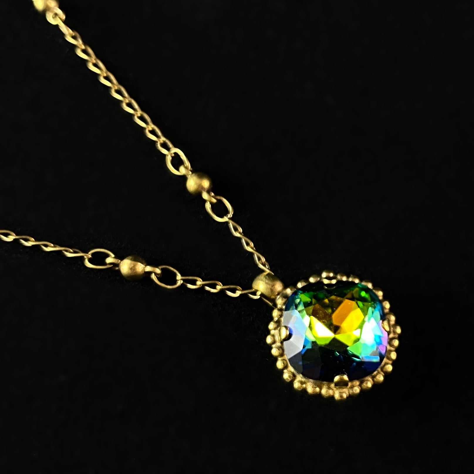 Cushion Cut Multicolor Crystal Pendant Necklace